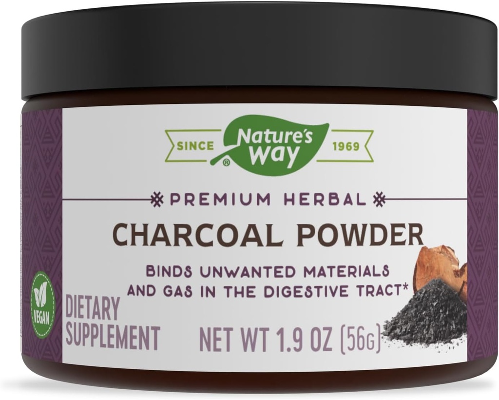 Naturens sätt Premium Herbal Charcoal Powder, 800 mg Per portion; Pulver; BPA Free Packaging (Packaging May Vary)