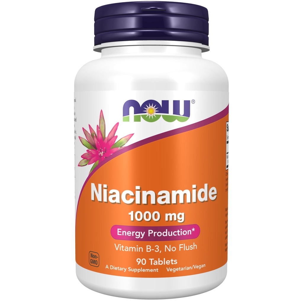Now Foods Supplements, Niacinamide (Vitamin B-3) 1000 mg, energian tuotanto*, 90 tablettia, valkoinen, valkoinen