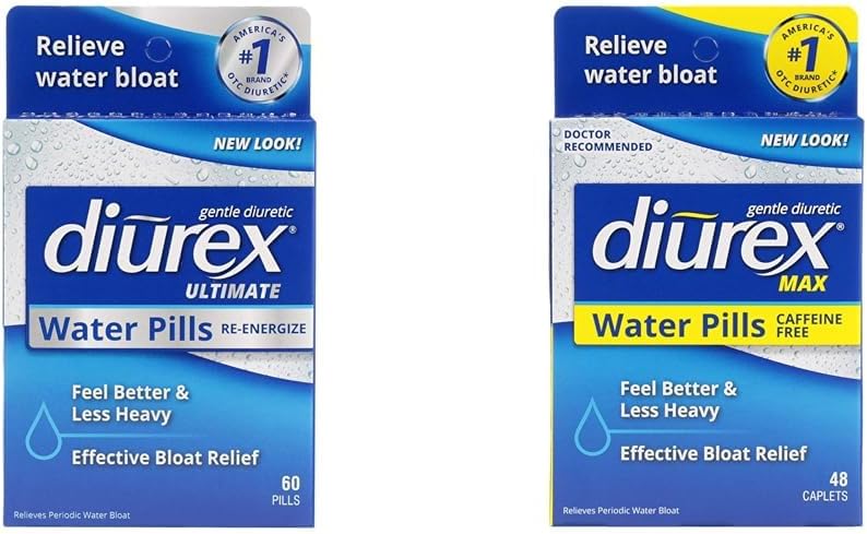Diurex Ultimate Re-Energizing 60 Count Max kofeiini-vapaa 48 Count Maximum Strength Water Pills Bloat Relief Bundles