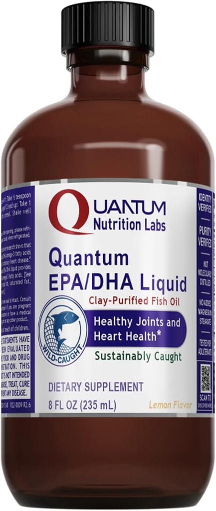 Quantum Nutrition Labs EPA/DHA Liquid - Omega 3 Fish Oil Liquid, Omega 3 Liquid Fish Oil Supplement for Adults, Joint, Heart, & Brain Health Support - 8 Fl Oz pullo
