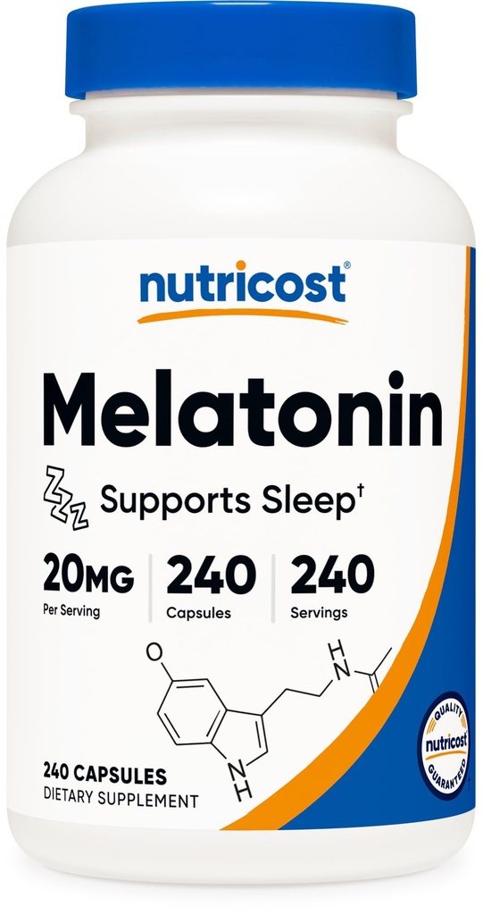Nutricost Melatoniini 20 mg, 240 kapselia, ei-GMO & gluteeniton