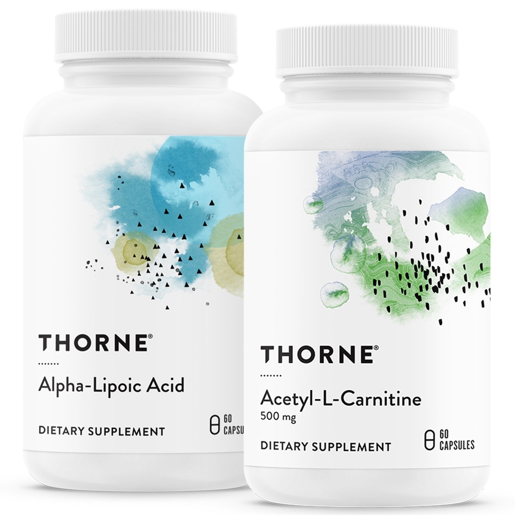 THORNE - Antioksidanttinen Nerve tuki Duo - alfa-lipoiinihappo & asetyyli-L-karnitiini Bundle - 60 palvelinta