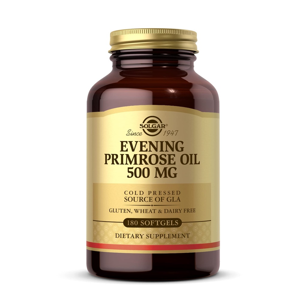 Solgar Evening Primrose Oil 500 mg, 180 Softgels - edistää terveellistä ihoa ja kardiovaskulaarisia terveys - Ravitsemus tuki naisille - Gluteeniton, Dairy Free - 180