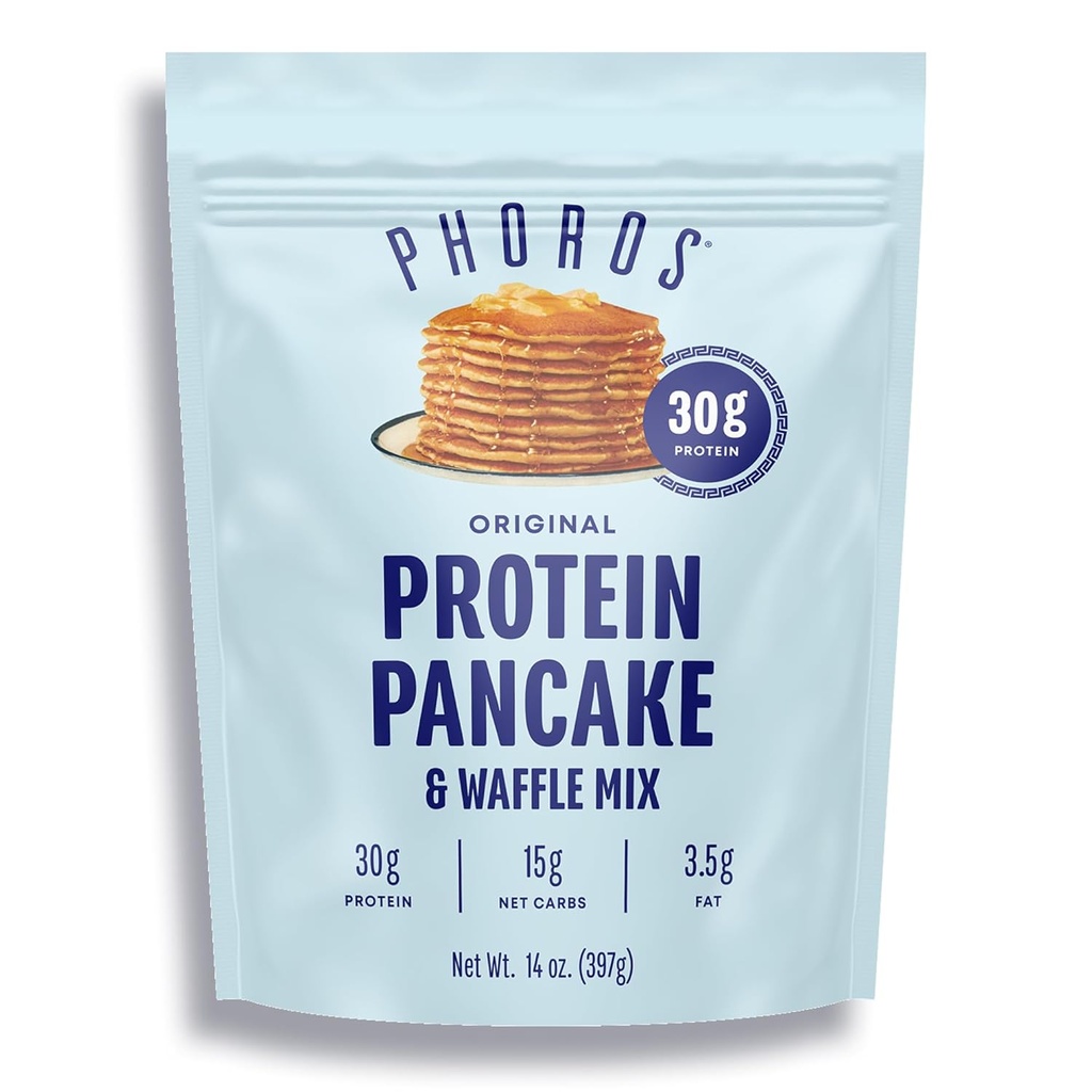 Protein Pancake Mix & Protein Waffle Mix av Phoros Nutrition, 30g Protein, Low Carb, High Protein, Keto-Friendly, Whey Protein, Whole Grain Oats, Whole Wheat Pancakes, Just Add Water (Original)