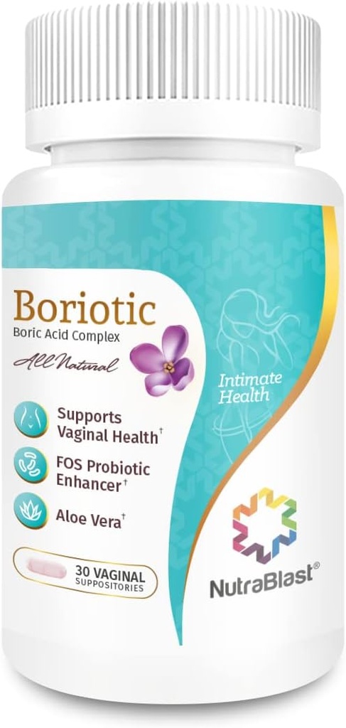 NutraBlast Boric Acid Vaginal Suppositories Complex w/Aloe Vera & FOS Prebiootti Enhancer ...