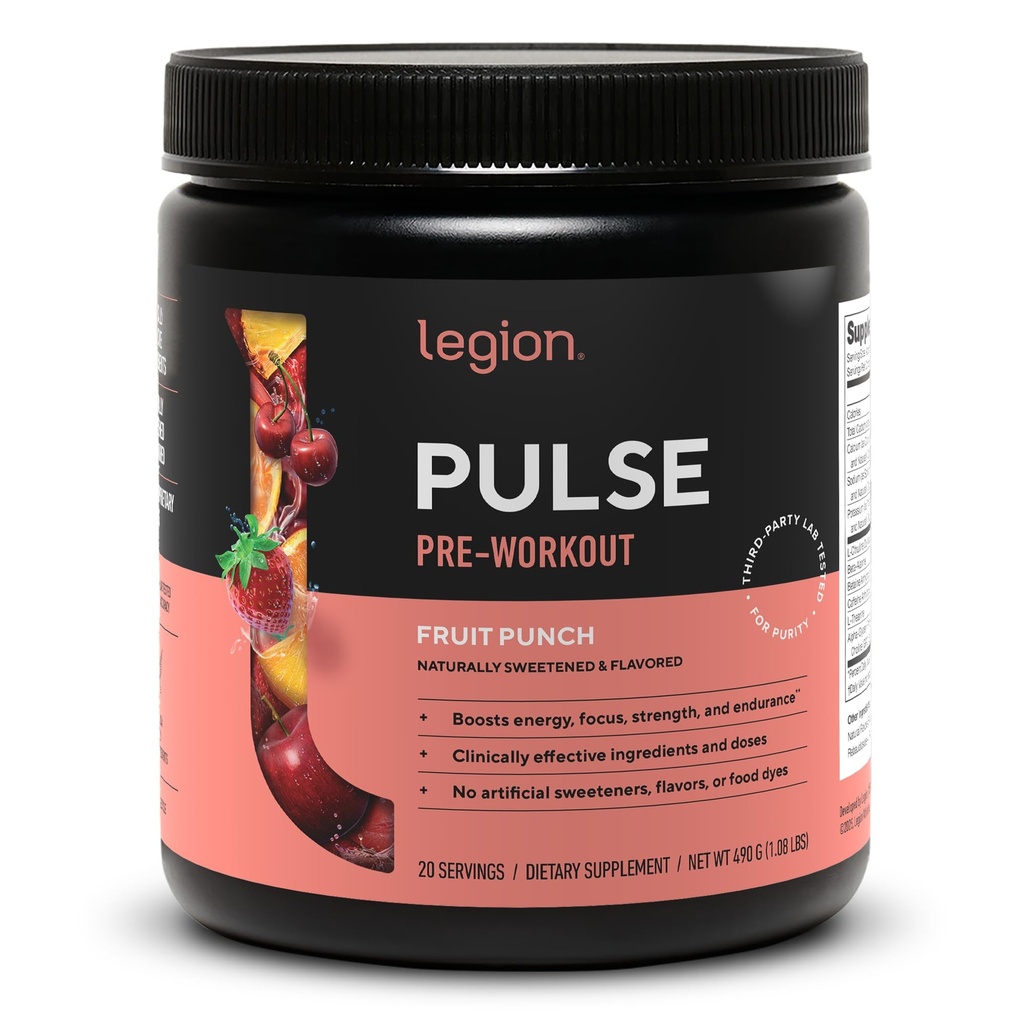 LEGION Pulse Pre Workout Supplement - All Natural Nitric Oxide Preworkout Drink för att öka energi, kreatinfri, naturligt sötad, Beta Alanine, Citrulline, Alpha GPC (Fruit Punch)