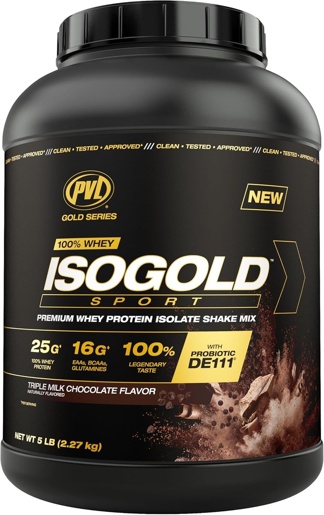 PVL Gold Series - 100% Whey ISOGOLD Sport - Premium Whey Protein Isolate Shake Mix - 5 LB - Kolminkertainen suklaa
