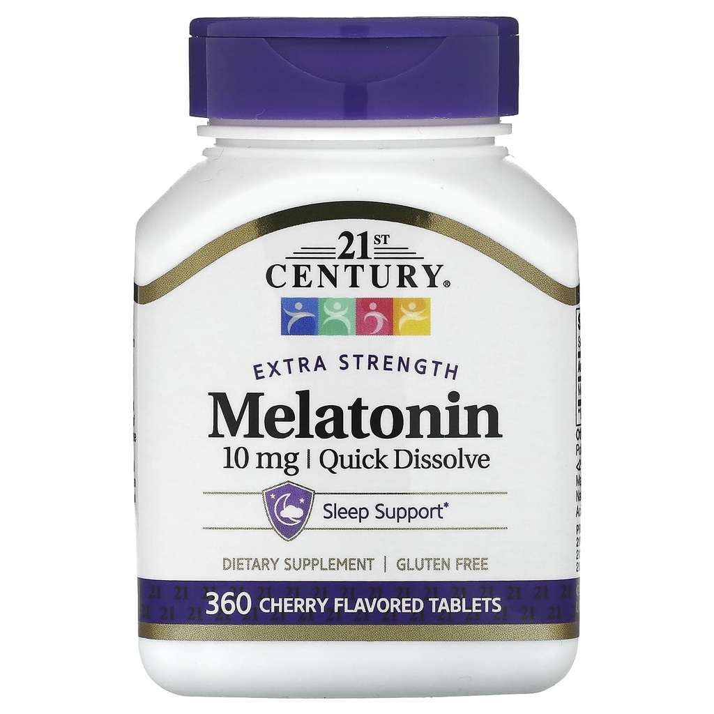 21st Century Extra Strength Melatoniini, nopea liuotus, kirsikka, 10 mg, 360 tablettia