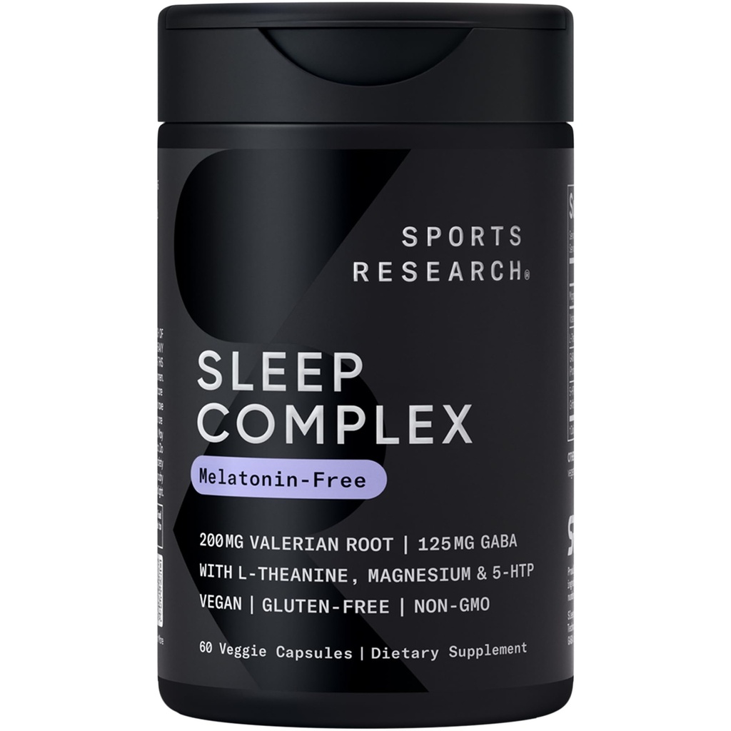Sports Research® Sleep Complex - Melatoniinittomat vegaaniset kapselit - Valerian Root, GABA, L-Theanine, Magnesium & 5-HTP - 30 tarjoilua