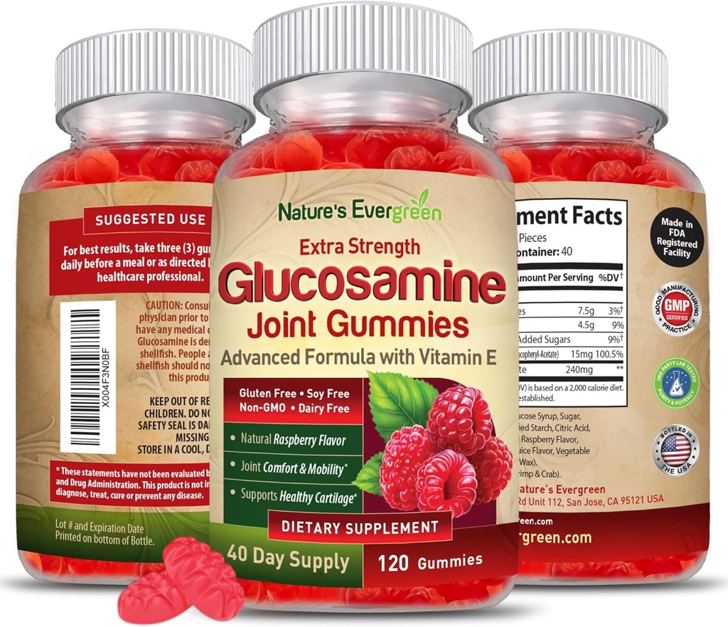 Ekstra vahvuus Glukosamiini Joint Tuki Gummy täydentää ...Luonnollinen yhteinen terveys tuki & joustavuus takaisin, polvi, & kädet E-vitamiinin immuuni tukea naisille ja miehille... 120 Gummies