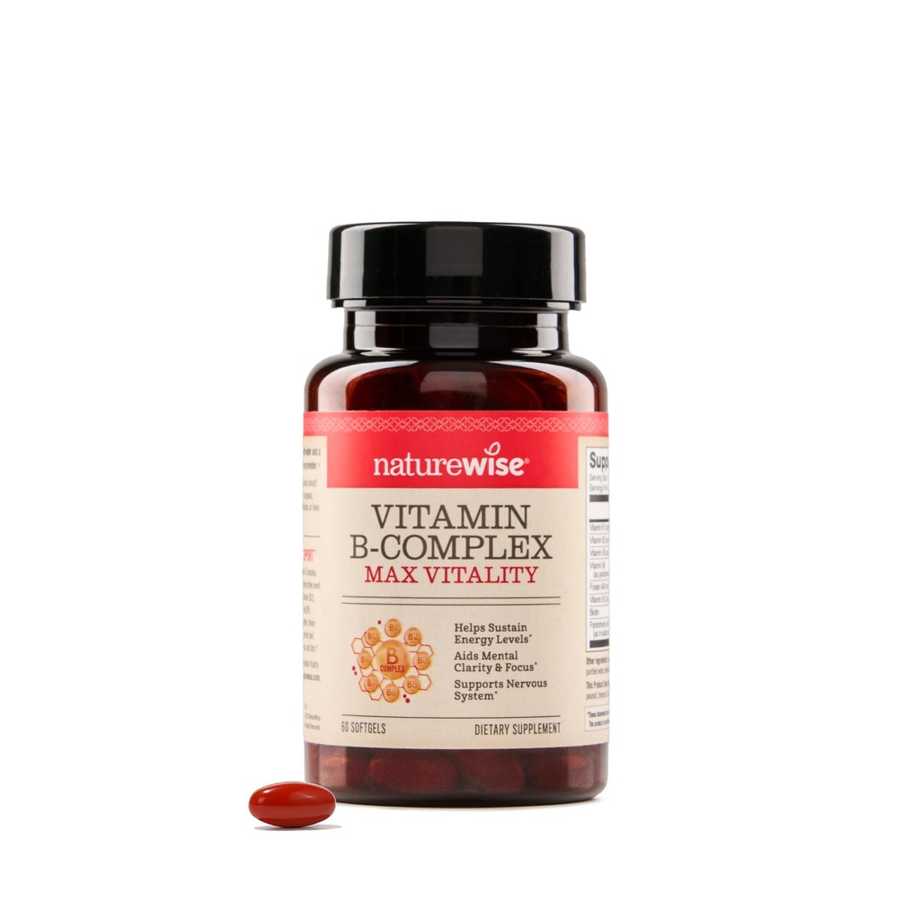 NatureWise B-vitamiinikompleksi naisille ja miehille - Foolihappobiotiini B1 B2 B3 B6 B12 - Tukisolun energia & henkinen selkeys - Gluteenittomat ja maitotuotteet, ei-muuntogeeniset - 60 Softgels[2-Kuukauden tarjonta]