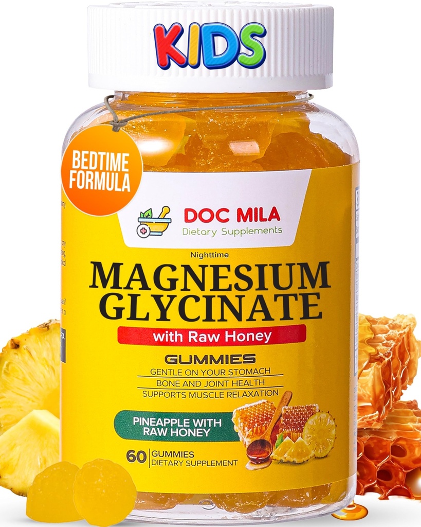 Magnesium Glycinate Gummies 100mg för barn och vuxna - Bedtime Formel, Deep Calm Sleep Supplement - Glicinato de Magnesio