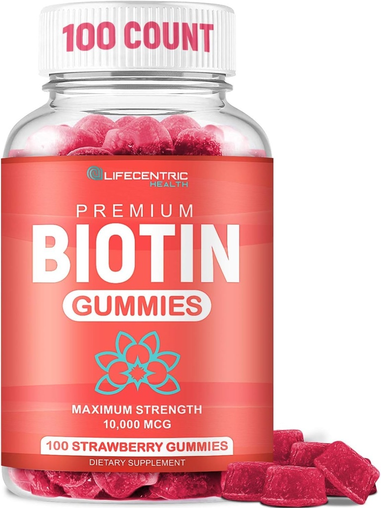 Biotin Gummies hiusten kasvua ... Max Strength Biotin 10000mcg estää ohenemista ja menetystä... Pureskeltava Biotin täydentää naisille miehet ja lapset... 100 Count Vegan hiukset Gummies hiukset ihon ja kynnet