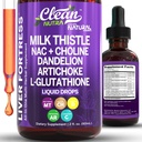 Clean Nutraceutics Milk Thistle NAC Liver Cleanse Detox & Repair Supplement Liver Support Liquid Drops with Dandelion Extract, Artisokka, Chanca Piedra, Koliini, L-glutationi, Burdock, Schisandra