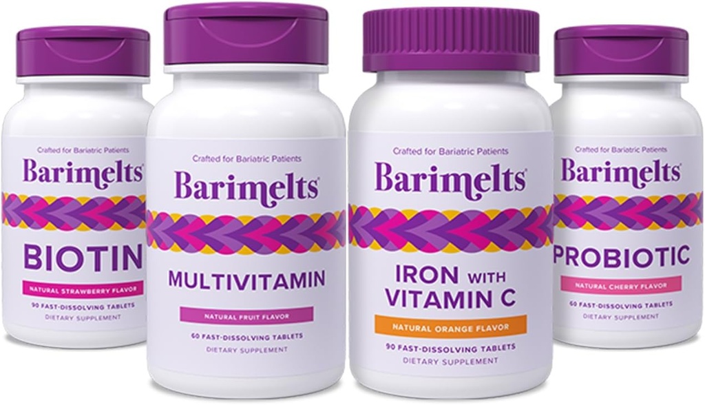 BariMelts täydellinen post-bariatrisen kirurgia Bundle - monivitamiini, rauta C-vitamiini, biotiini, ja probiootit