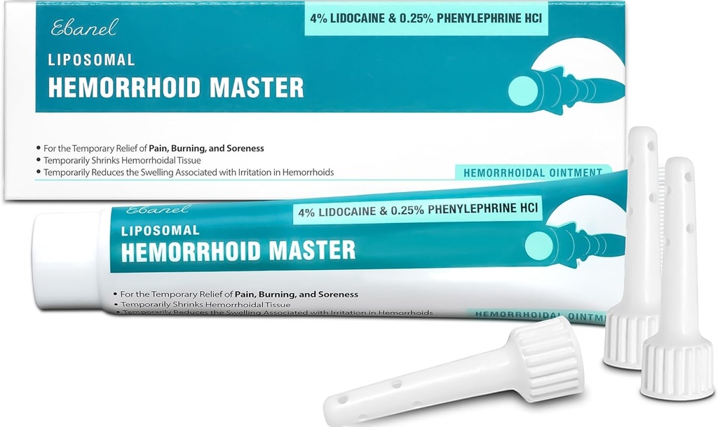 Ebanel 4% Lidocaine Hemorrhoid Behandlingssalva med fenylefrin, hydrokortison, vitamin B6, D3, E, Zink Oxide, extern och inre hemorrojder Behandling Bränn Itch Pain Relief Anal Cream
