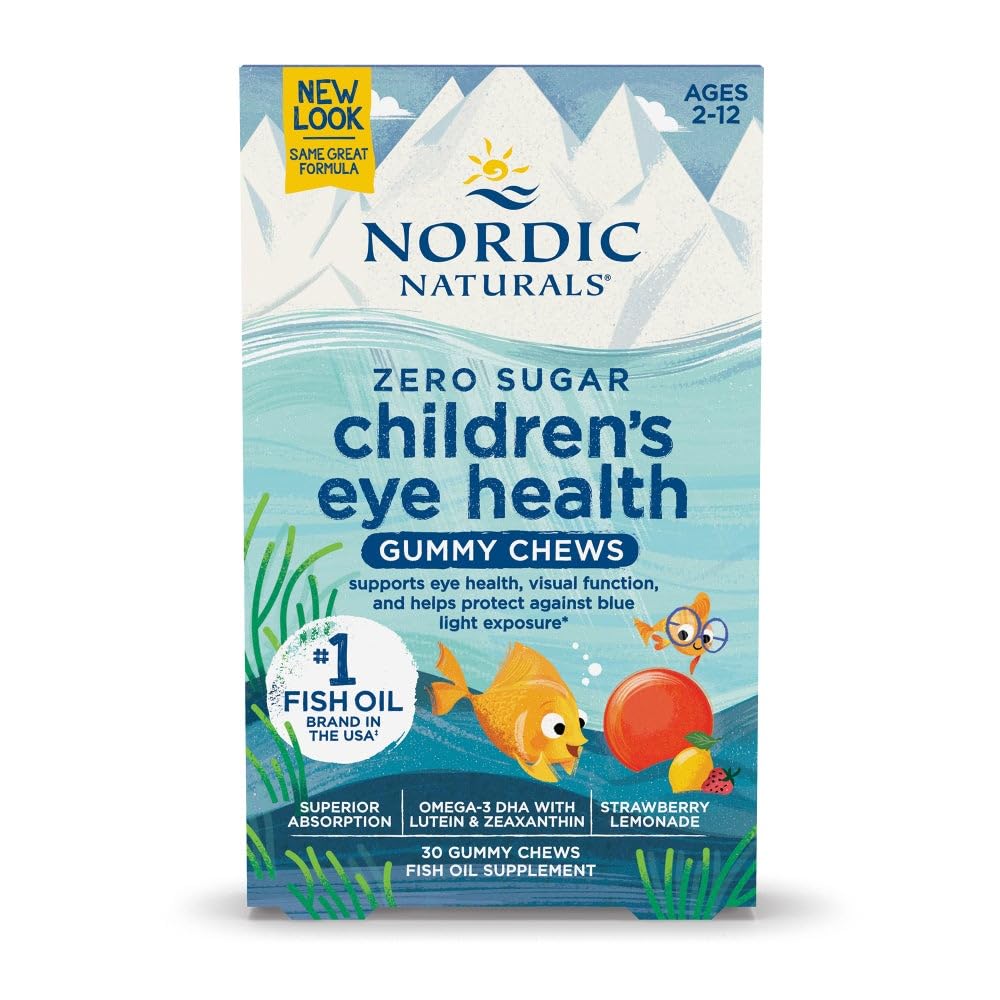 Nordic Naturals Children's Eye Health Gummies, Strawberry Lemonade - 30 Gummies för barn - 484 mg Total Omega-3s DHA, Lutein & Zeaxanthin - Brain Health, Antioxidant Support, Non-GMO - 30 portioner