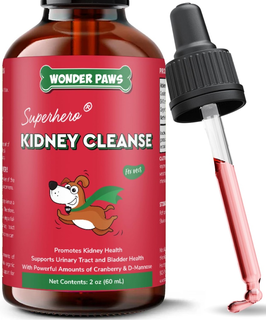 Wonder Paws Premium Kidney Support för hundar - Cranberry Supplement för hundar - Dog UTI Behandling - Stöder Bladder, Detox, Urinary & Kidney Health - Liquid Kidney Supplement för hundar 2 oz (60ml)