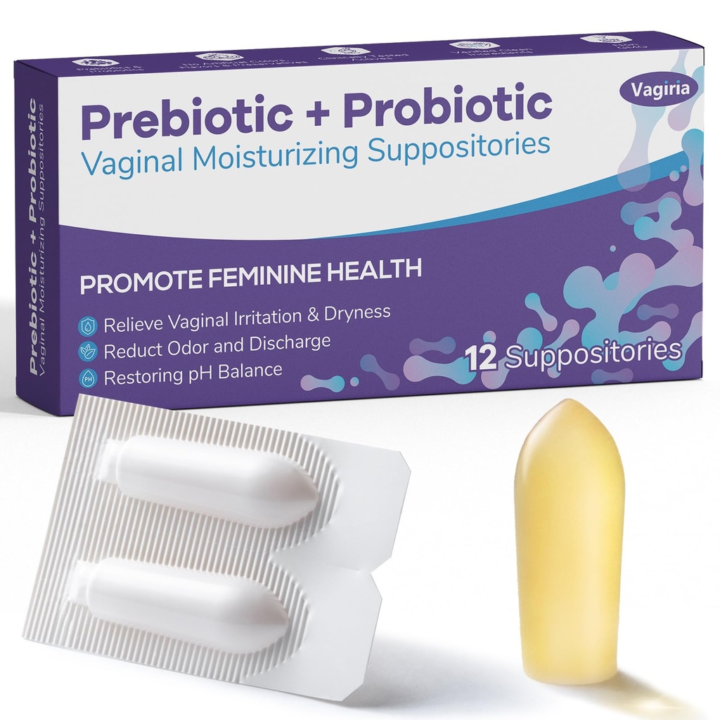 Vaginaalinen probiootti Suppositories, prebiootti Hyaluronihapon, teepuun ja C-vitamiinin kanssa, pH-tasapaino Tuki Formula Fights Kuivaus, Odor ja Epämukava, Palauta feminiinin terveys(12 Counts)
