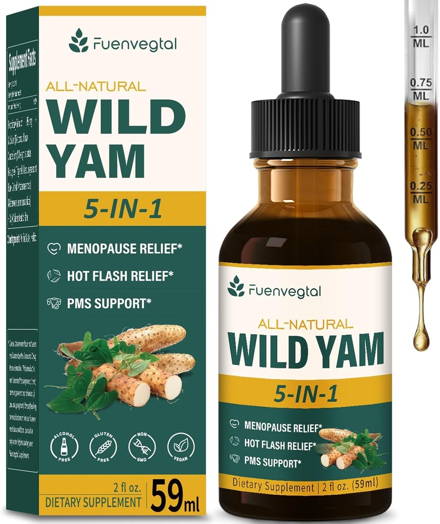 Kaikki kasviperäisiä nestepisaroita, Wild Yam Extract Chaste Berry, Sarviapila, Musta Cohosh Menopause Relief & PMS tuki. 2oz