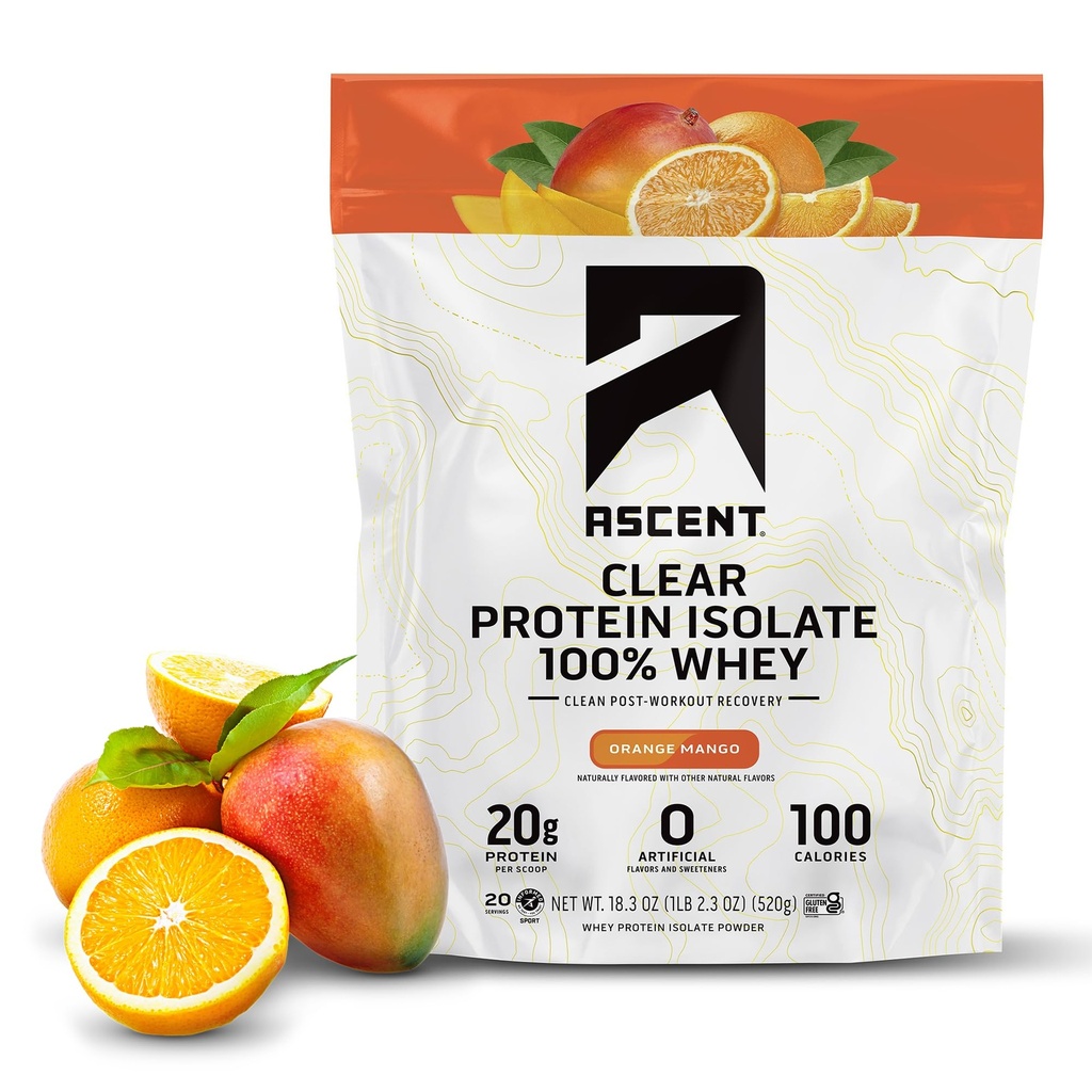 Nousu 100% Clear Whey Protein Powder - Post Harjoitus, Zero Keinotekoiset Makeutusaineet, Gluteeniton, 5.5g BCAA, 2,1g Leusiini, Essential amino Acids, Orange Mango, 20 Tarjoilut