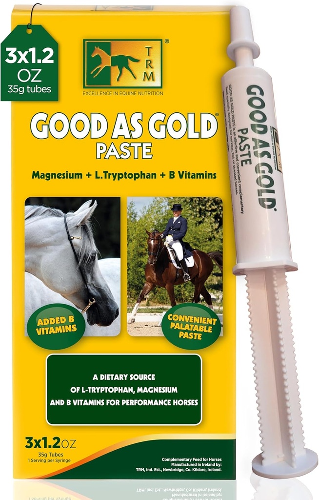 TRM Good as Gold Equine Calming Supplement Liitä rentoutumista ja keskittyä Tryptofaani, magnesium, B-vitamiinit - 3 Määrä x 1,23 oz (3 Määrä x 35 g) - 3 Määrä x 1,23 oz