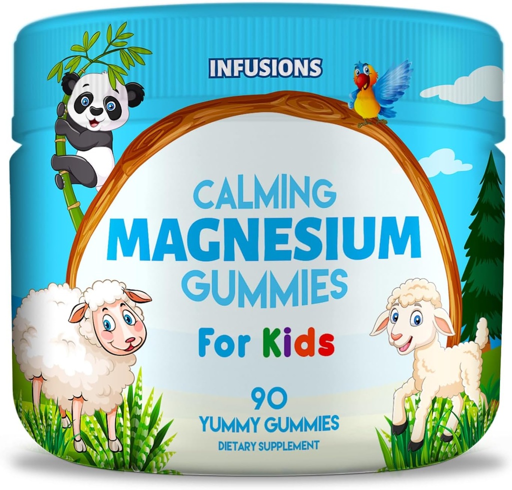 Infuusiot Rauhallinen Magnesium Gummies lapsille 90 Count - Terve lihaksisto luut energia Tuki pehmeä ja herkullinen vegaaninen ystävä & ei-GMO
