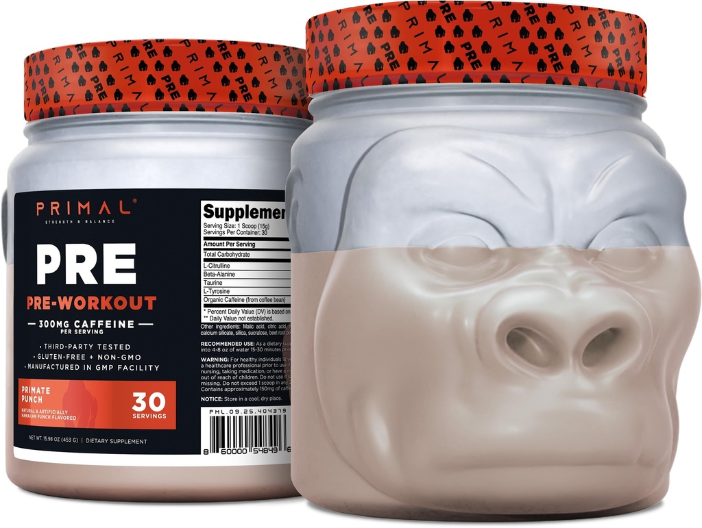 Primal Pre-Workout Primate Punch (30 tarjoilua) (trooppinen maku) - Gluteeniton & ei-GMO