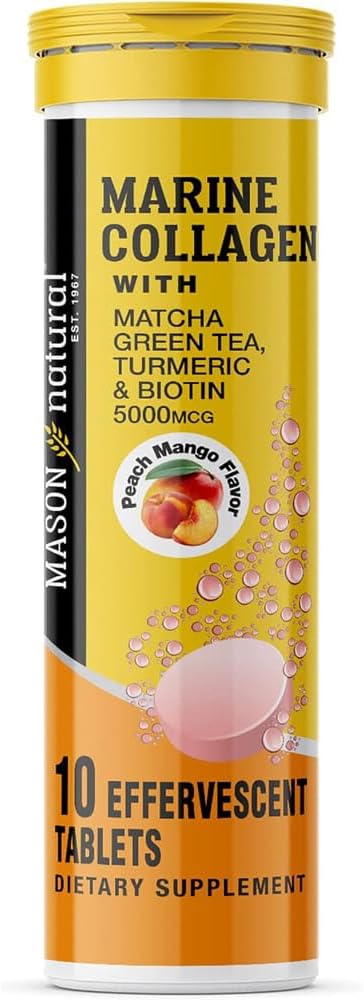 MASON NATURAL Marine Collagen kanssa Matcha Green Tea, Turmeeric ja Biotin - Terveet hiukset, iho ja kynnet ja nivelet, Tehokas antioksidantti, 10 poreilevat tabletit