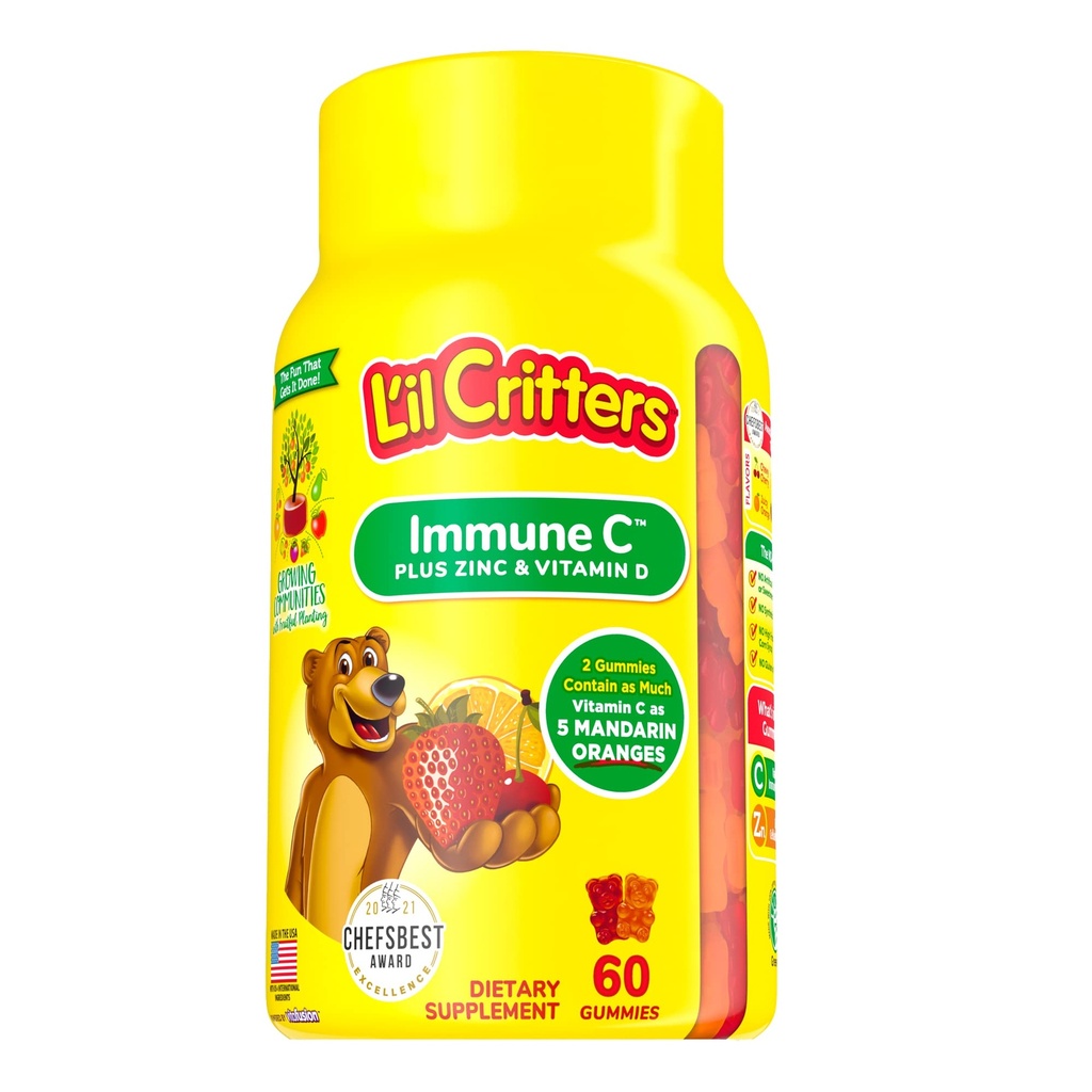 L'il Critters Gummies Immuun C Plus Sinkki ja D-vitamiini 60 Ea