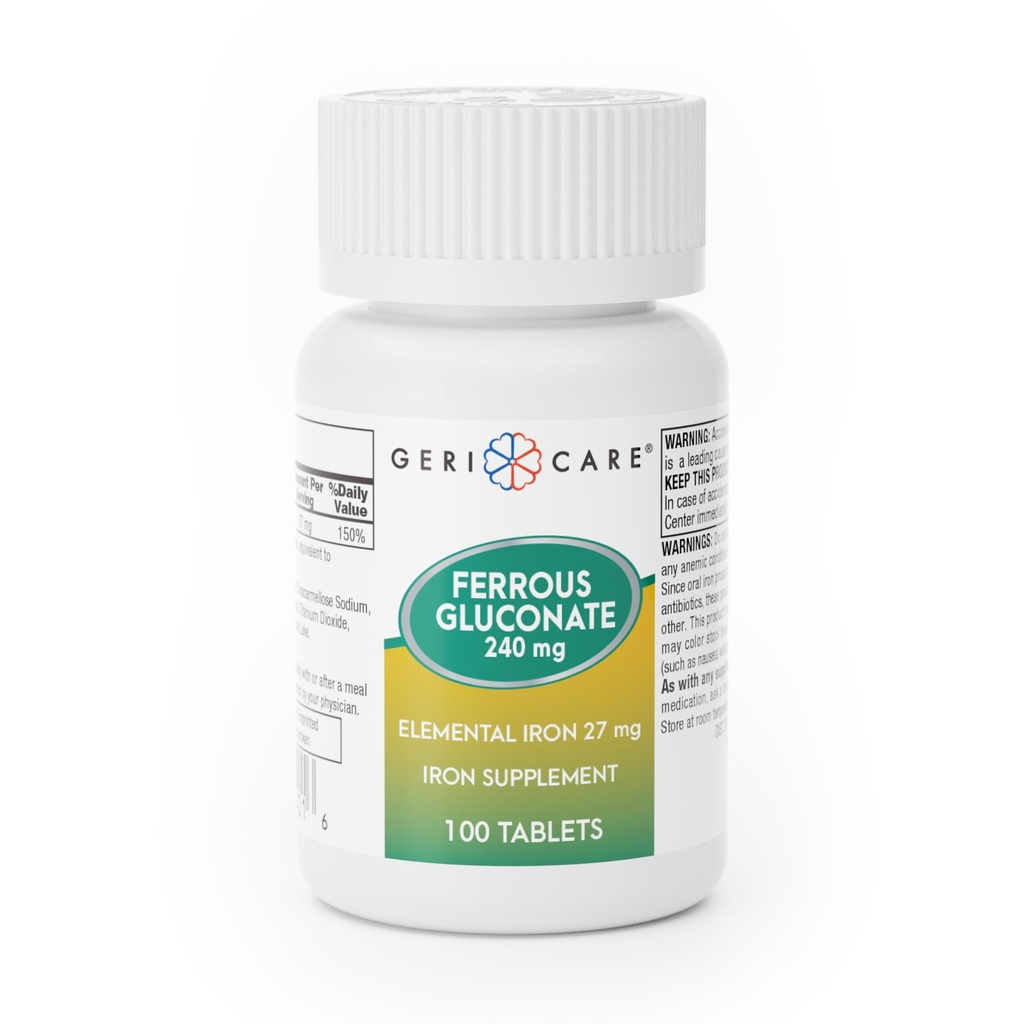 Gericare Iron 27 mg Ferrous Glukonaatti 240 mg, rauta- ja energiasupplementti, 100
