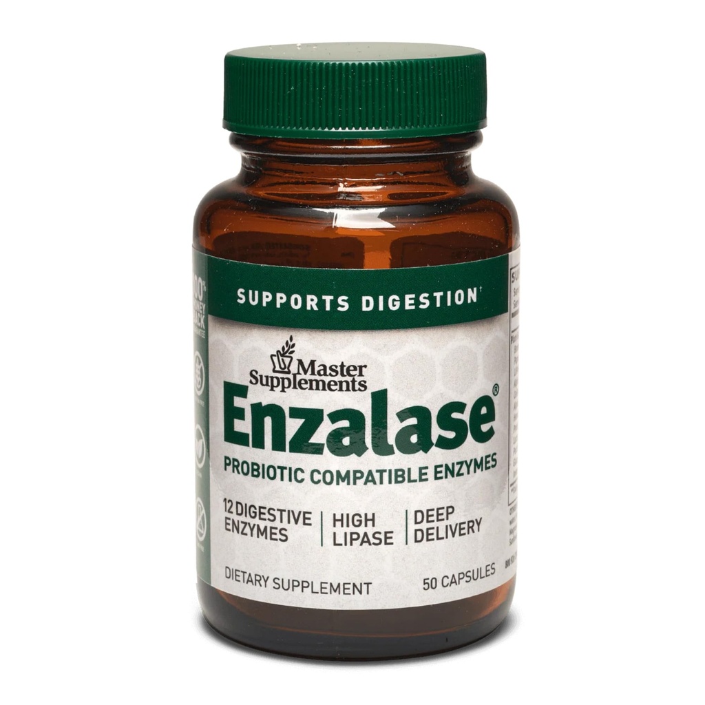 Master lisäravinteet Enzalase - 50 kapselia - Probiootti Yhteensopivat entsyymit - Tarjoaa digestiivinen Boost + Gas & Bloating Relief - Gluteeniton - 50 tarjoilua