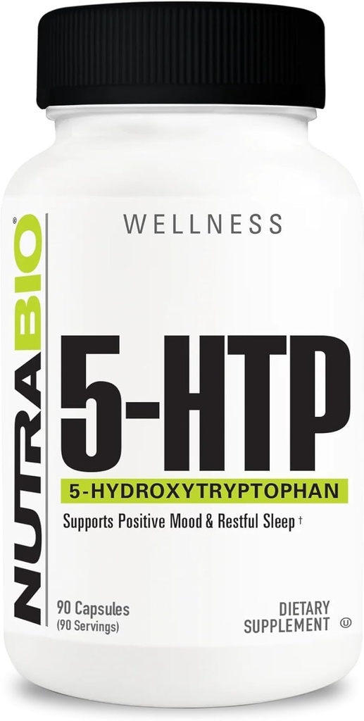 NutraBio 5-HTP täydennysosa, 200 mg kapselit- voi auttaa tukemaan ja edistää terveempi ja jatkuva uni, 90 kasvikapselit