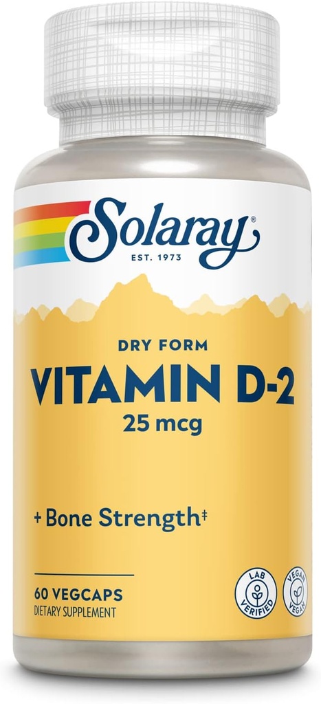 SOLARAY Kuiva D-2, Veg Cap (Btl- Plastic) 1000IU 60ct