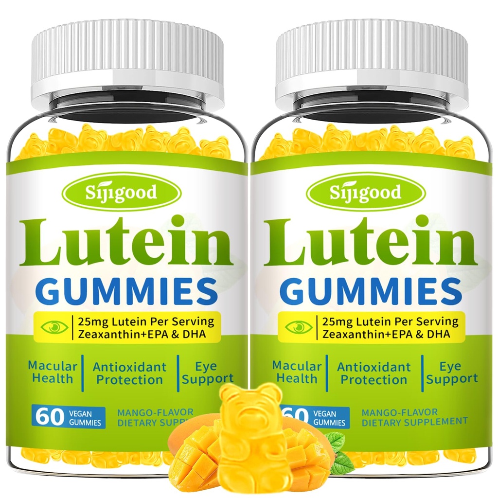 Luteiini ja zeaksantiini lisäravinteet Gummies with Astaksantiini & Bilberry Extract - silmävitamiinit Omega-3, vitamiinit A, C, E, D3 & Sinkki Vision Health - Sokeriton, Mango maku, 120 Count