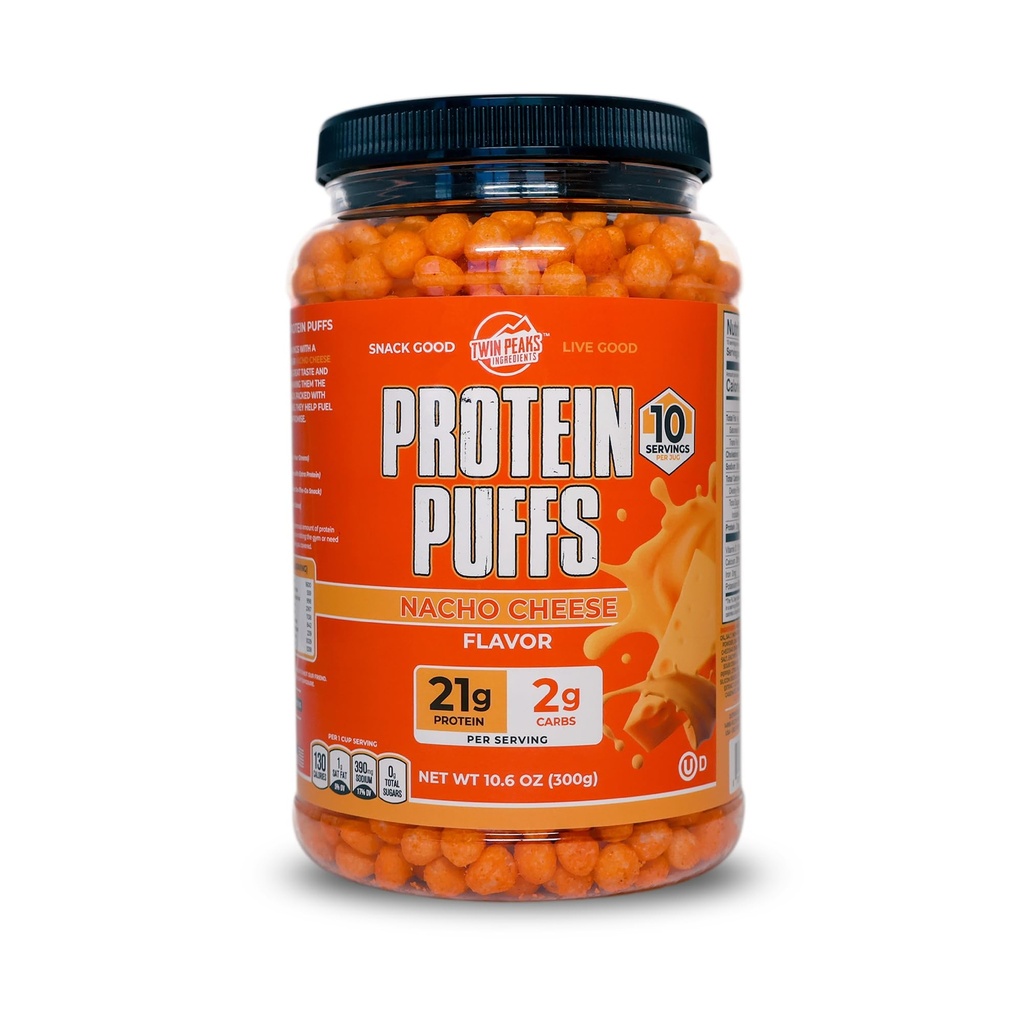 Twin Peaks Protein Puffs - (Nacho Cheese), Keto Friendly, Low Carb Välipala (300g, 21g Proteiinia, 2g Net Carbs, High Protein, Terve rapea välipala)