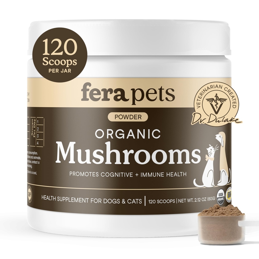Fera Lemmikit Sieni Supplement koirat ja kissat Turkki Tail - USDA Organic - Kognitiivinen ja immuuni tuki - parantaa maksan toimintaa - tukee terve Gut - jauhe - 120 Scoops