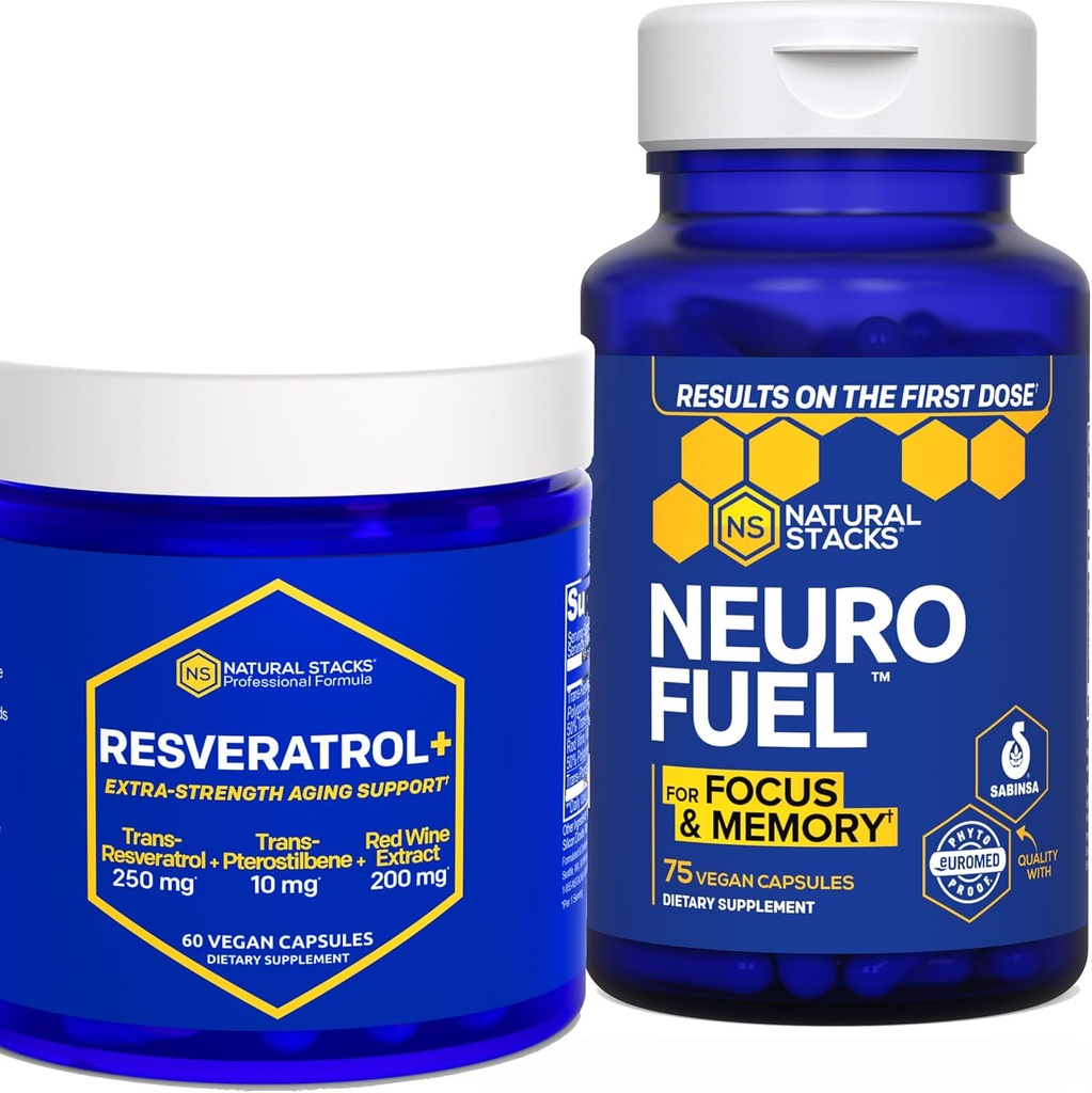 NeuroFuel & Resveratrol+ Supplement Bundle - tukee keskittymistä, muistia ja terveitä aivoja* - 135 kapselia