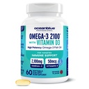 Oceanblue Professional Omega-3 2100 D-vitamiinilla 60 ct ... Triple Strength Burpless Fish Oil Supplement korkeatehoinen EPA, DHA, DPA ja D3-vitamiini Wild-Caught Orange Flavor (30 tarjoilua)