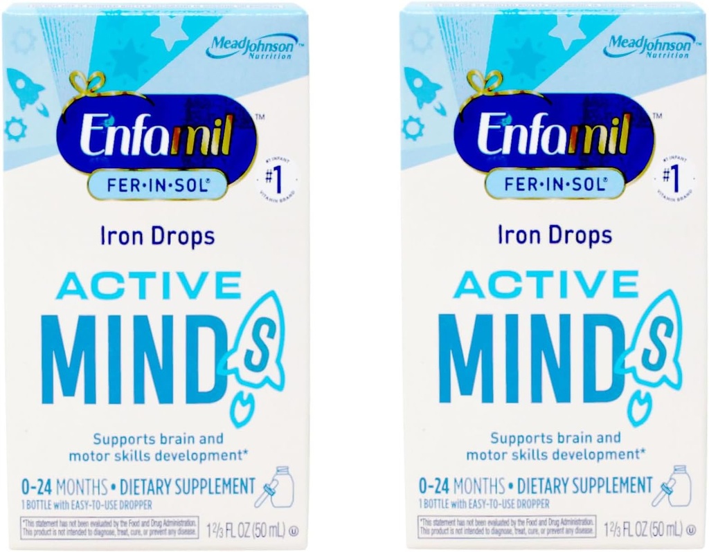 Enfamiili Fer-in-Sol rautalisä tipat pikkulapsille ja pikkulapsille, 15 mg, 1,67 fl oz (50 ml) (pakkaus 2)