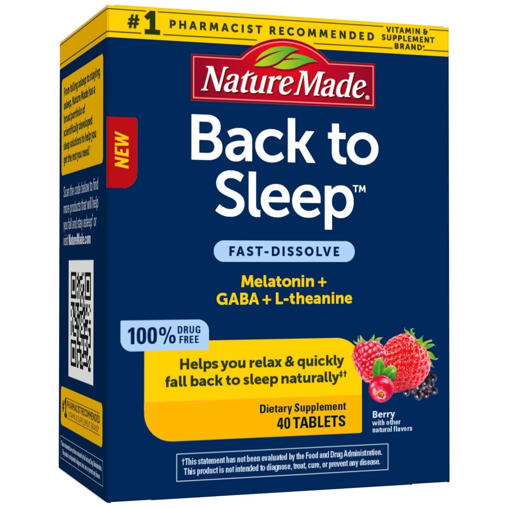 Nature Made Back to Sleep, Melatoniinin nopea ratkaisu, auttaa sinua takaisin uneen Luonnollisesti, L-Theanine ja GABA auttaa rentoutumaan ja rauhoittaa mielesi, 40 tablettia