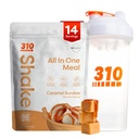 310 Nutrition All-in-One Ateriankorvike Shake Powder w/Shaker Cup Starter Kit - Korkea proteiinikuitu Rich Vegan Superfood Blend - Sokeriton, Keto & Paleo Friendly, Low Carb - Caramel Sundae 14 srv