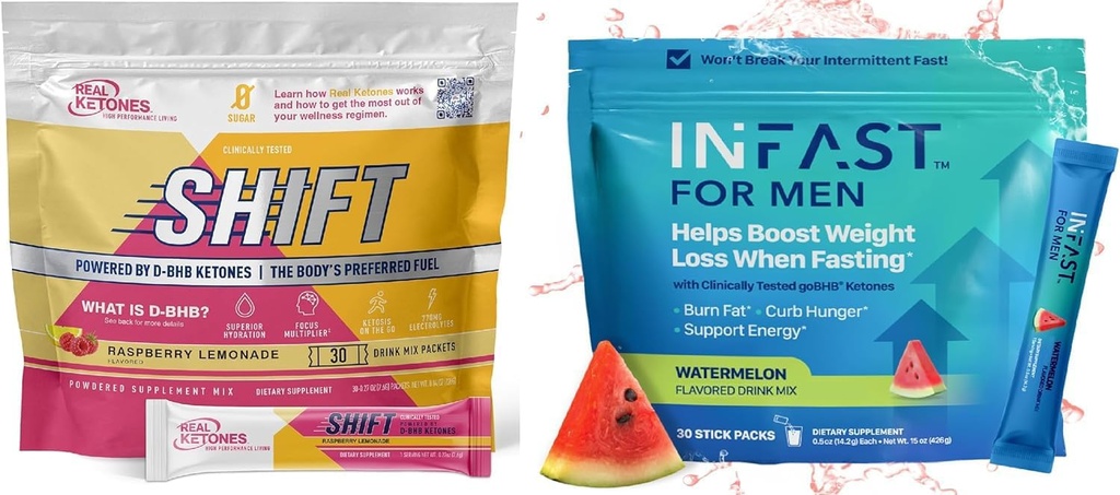 Real Ketones Väliaikainen Paasto Drink Mix Bundle laihtuminen Tuki Vadelma Sitruuna Siirry Electrolyyttejä & Väliaikainen Paasto Electrolyyttejä miesten kanssa BHB eksogeeninen Ketones (30 kreivi Each)