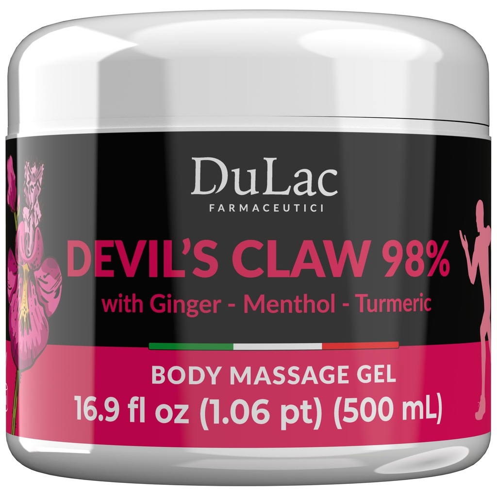 Dulàc - Devil's Claw 98% Cream Maximum Strength 16.9 Fl Oz, Natural Joint och Muscle Relaxer Cream för återkommande muskel och gemensam smärta, berikad med Menthol för Cool Effect