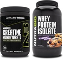 NutraBio Creatiini Monohydraatti, Mautonta, 300g ja Whey Protein Isolate, Mustikka Muffini, täydennysosa Bundle - Lihasenergia, Lean lihasten kasvu, elpyminen, ja vahvuus