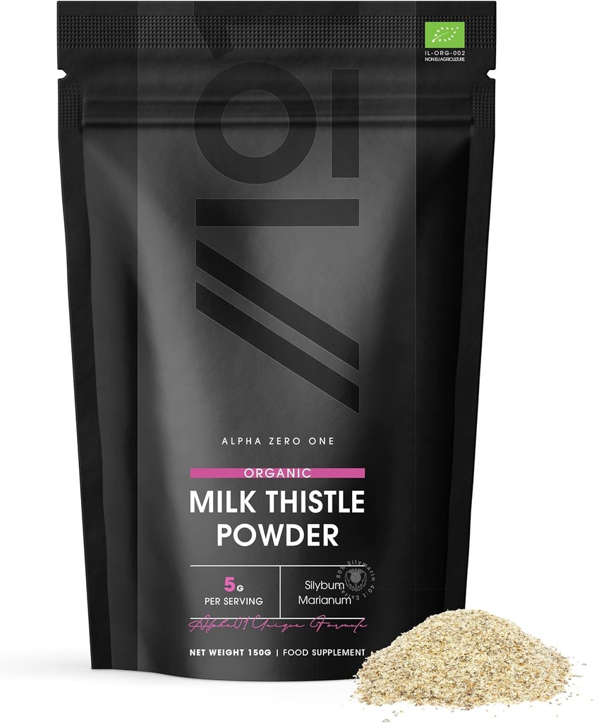 Organic Milk Thistle Powder 150g - Källa av rengöring Silymarin - Made from Cold-Pressed Milk Thistle - Vegan, Raw, Non-GMO.