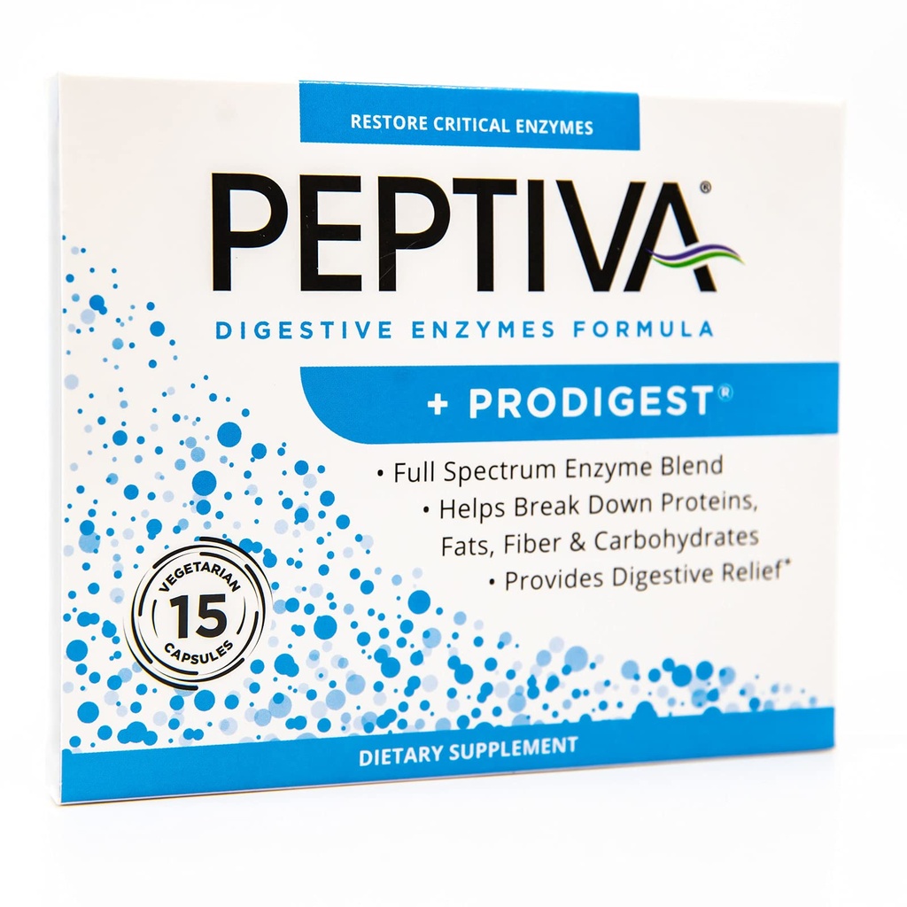 Peptiva Dgestive Enzyme Supplement + ProDigest - auttaa turvotusta, kaasua, ummetus - 15