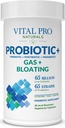 Vital Pro Naturals - Gas & Bloating Probiootit + Prebiootit, Postbiootit, Parabiootit, 4-in-1 Terveys täydentää aikuisille, High Potency, 65 kanta, kerran päivässä Ruoansulatus ja immuuni tuki, 30 t