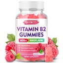 Vitamin B2 Gummies Riboflavin 400mg Supplement med Magnesium för barn & vuxna, B2 Gummies för Migraine Relief & Nervous System Support, Vegan, Sugar-Free, Raspberry Flavor, 60 Count