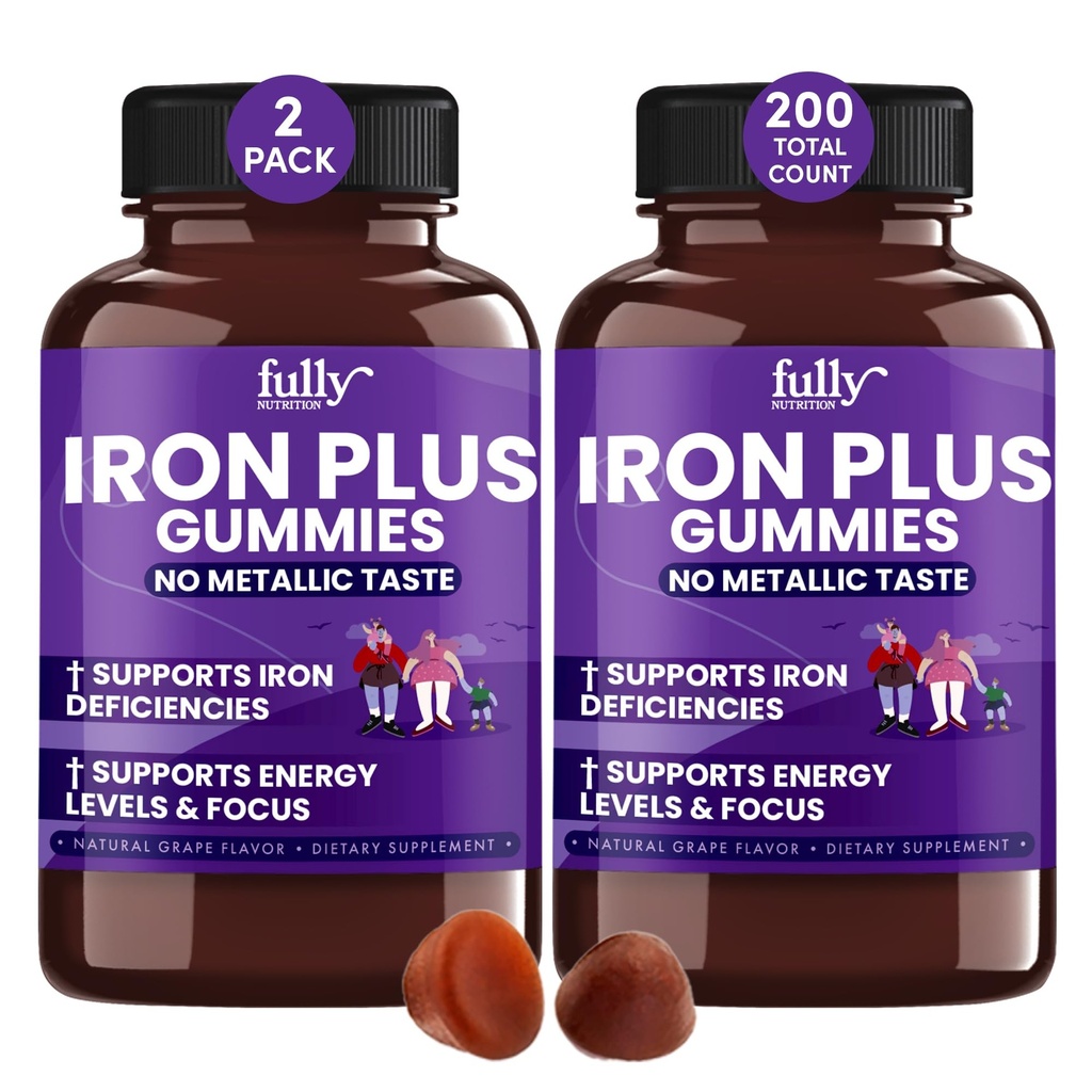 Rauta Gummies täydentää aikuisille (Naiset, miehet) ja lapsille ... Rypälemaku-tuki Anemia, energia ja Focus tasot 200 Count